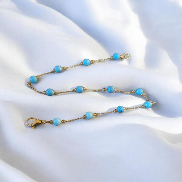 Bijou de Cheville Perles Bleues – Acier Inoxydable Doré
