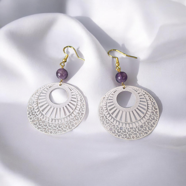 Boucles d’oreilles en acier inoxydable et améthyste