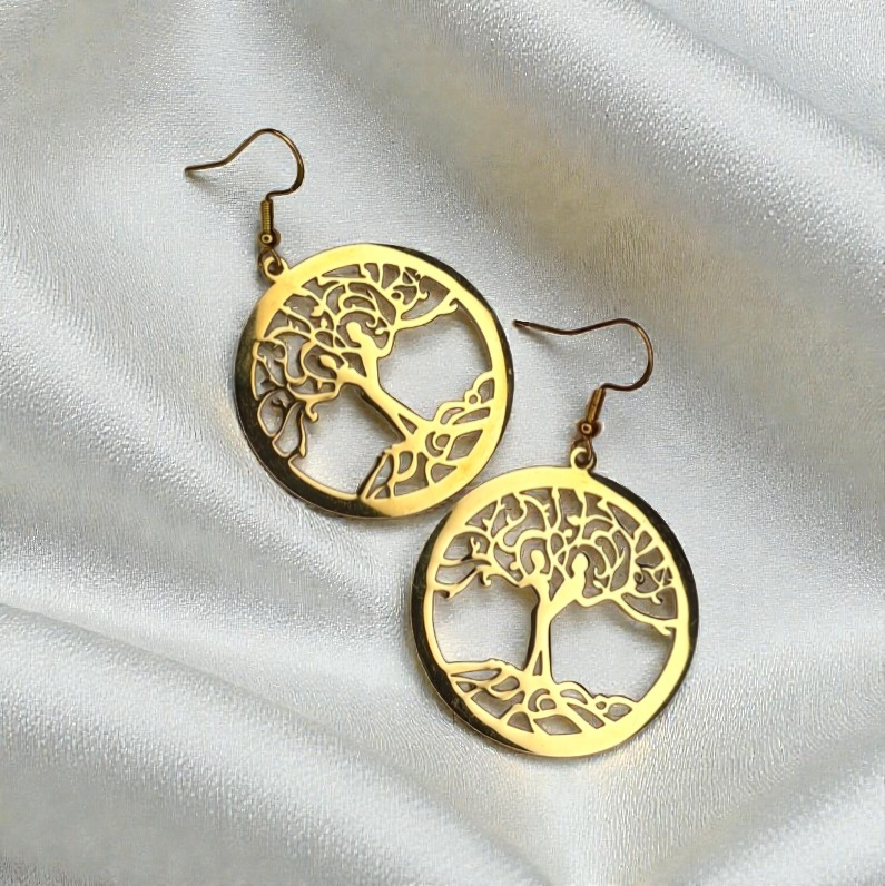 Boucles d’oreilles arbre de vie doré – Argent 925 doré & acier inoxydable