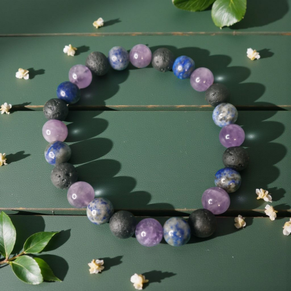 Bracelet en Lapis-Lazuli, Améthyste et Pierre de Lave