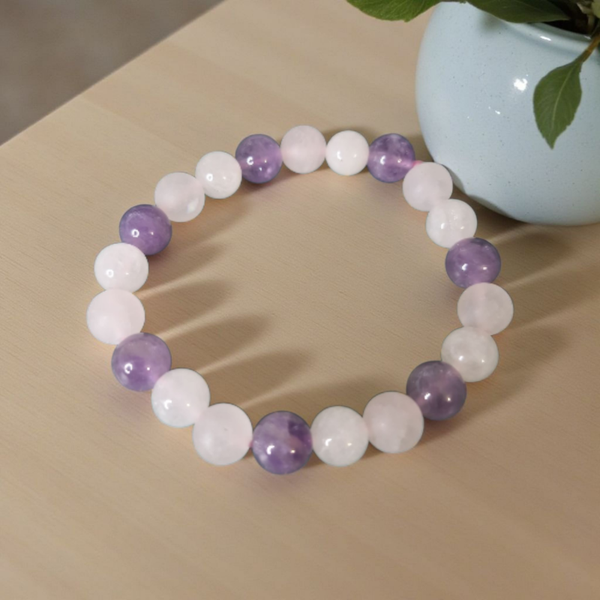 Bracelet Trinité – Cristal de Roche, Quartz Rose et Améthyste