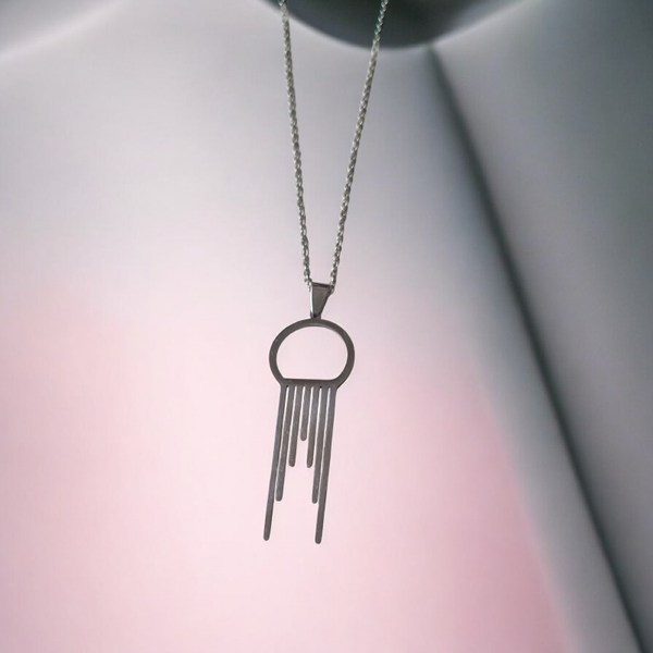 Collier cercle lignes – Acier inoxydable argenté