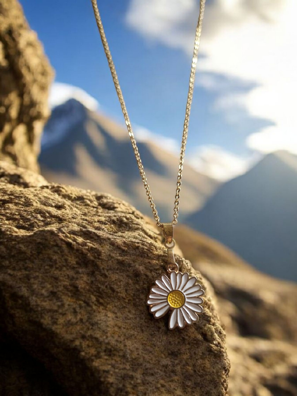 Collier en acier inoxydable – Pâquerette dorée et blanche