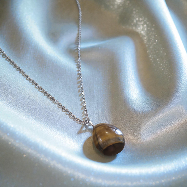 Collier Œil de Tigre naturel – Acier inoxydable