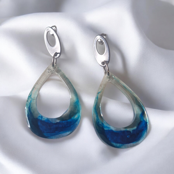 Boucles d’oreilles – Gouttes bleues effet océan