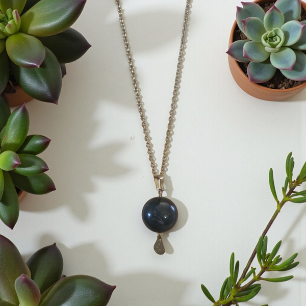 Collier en acier inoxydable doré et Obsidienne Dorée