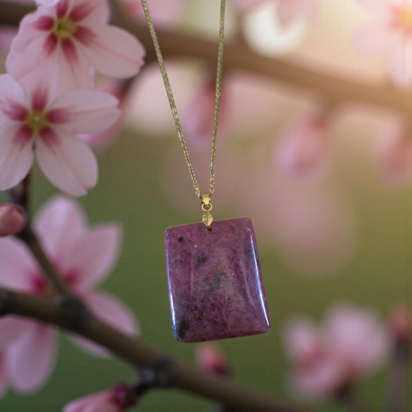 Collier en acier inoxydable doré et Rhodonite