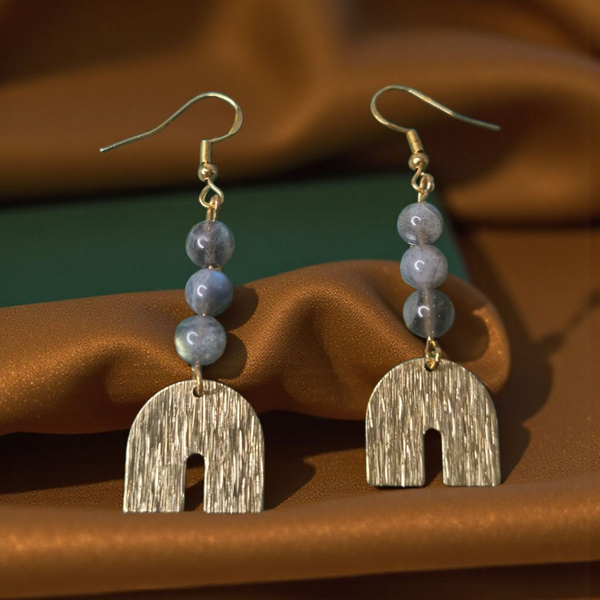 Boucles d’oreilles – Labradorite & pendentif doré