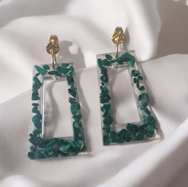 Boucles d’oreilles – Rectangles en malachite