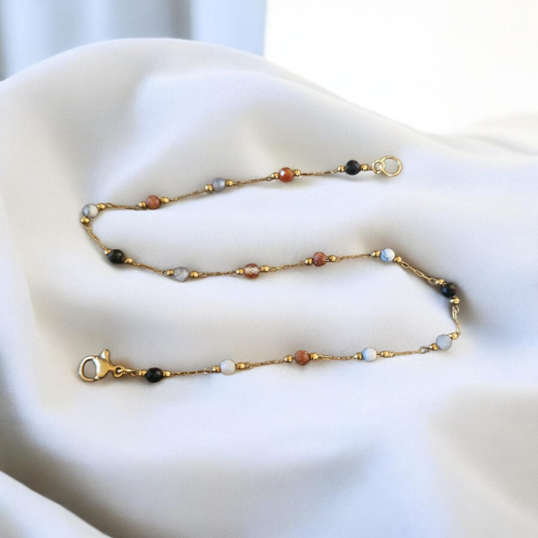 Bijou de Cheville Perles Multicolores – Acier Inoxydable Doré