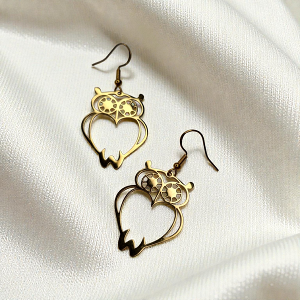 Boucles d’oreilles chouette dorée – Argent 925 doré & acier inoxydable