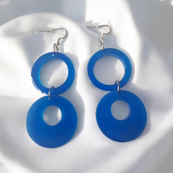 Boucles d’oreilles – Doubles cercles bleus