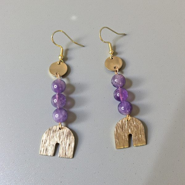 Boucles d’oreilles – Améthyste & pendentif doré