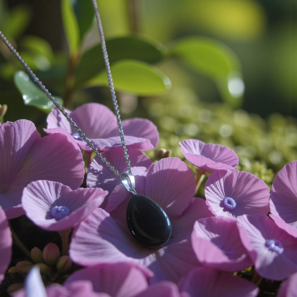 Collier en acier inoxydable et Obsidienne Noire