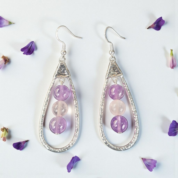 Boucles d’oreilles – Améthyste & Quartz Rose