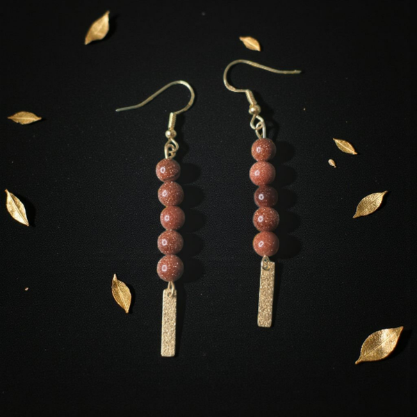 Boucles d’oreilles – Goldstone & Barre Dorée