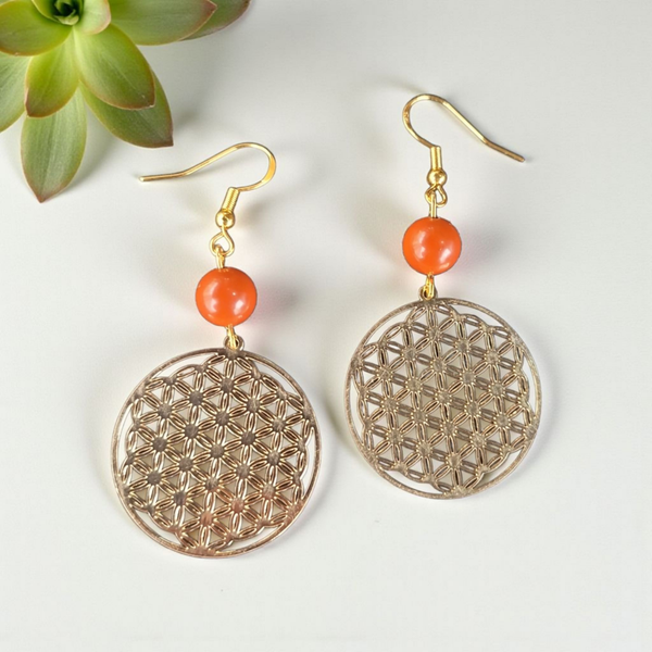 Boucles d’oreilles – Jaspe Rouge & Fleur de Vie