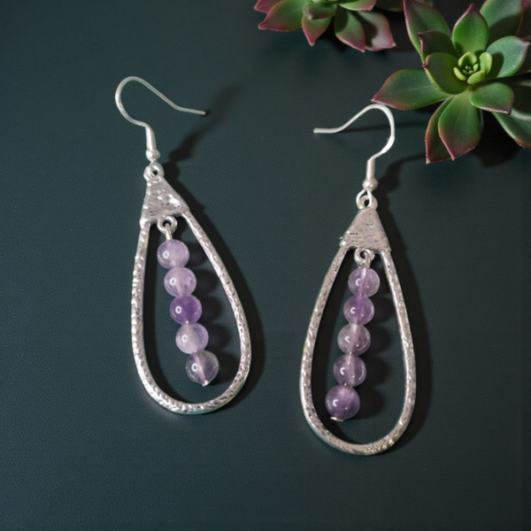 Boucles d’oreilles – Améthyste & Goutte Argentée