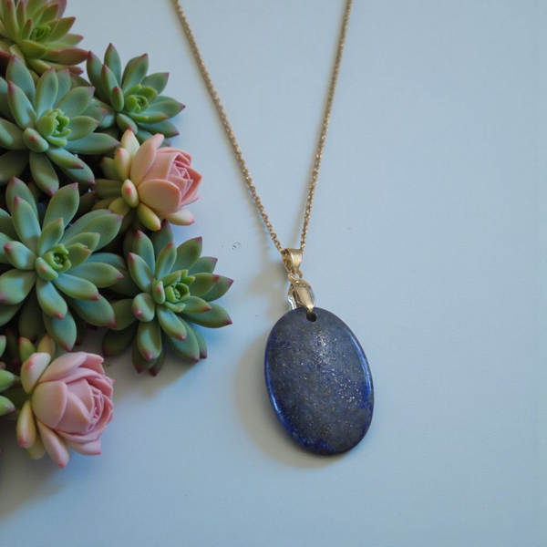 Collier en acier inoxydable doré et Lapis-Lazuli