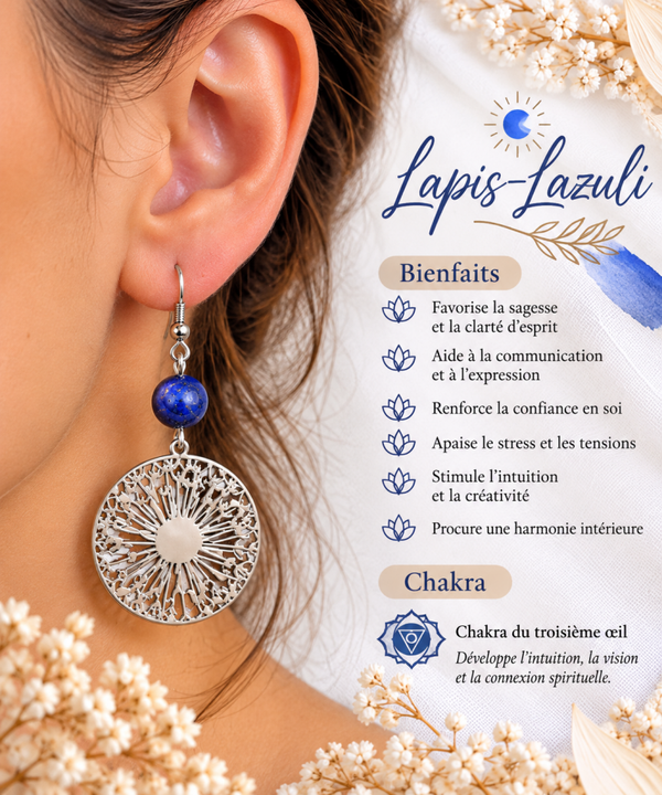 Boucles d'Oreilles lapis-Lazuli Fleur - Argenté
