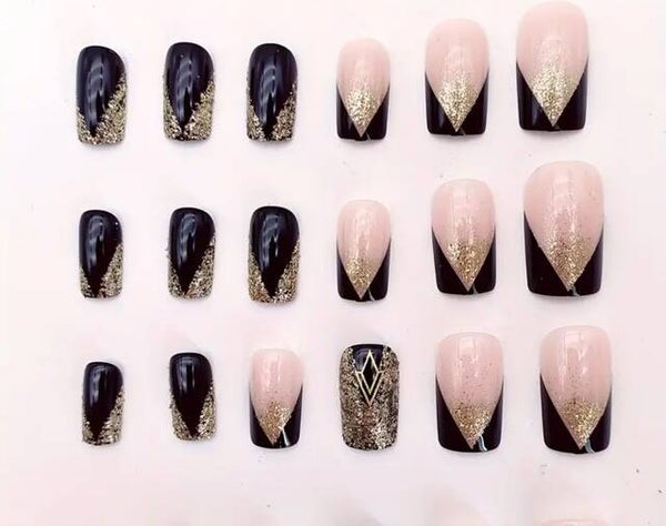 Black Golden press on false nails