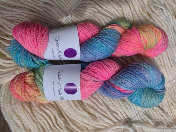 Hand dyed DK wool. Rainbow
