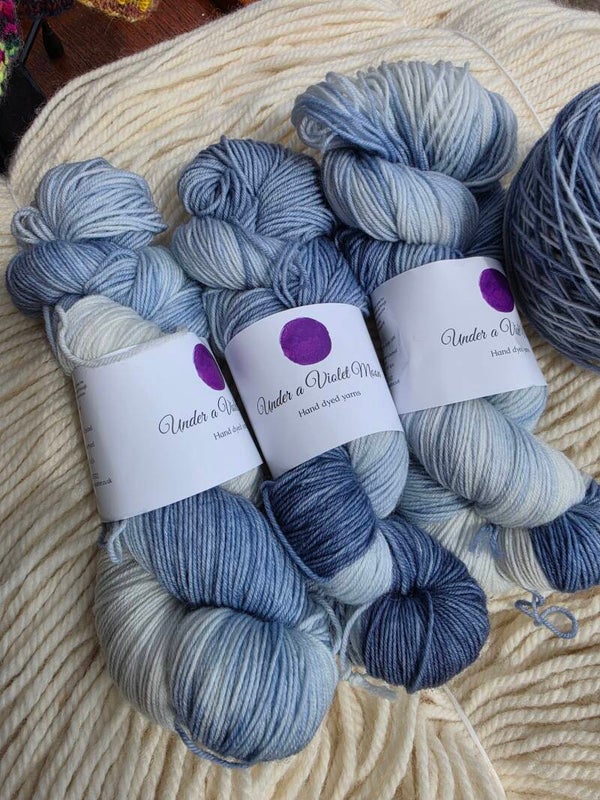 Hand dyed socks yarn. 4 ply Not Very Blue Sky