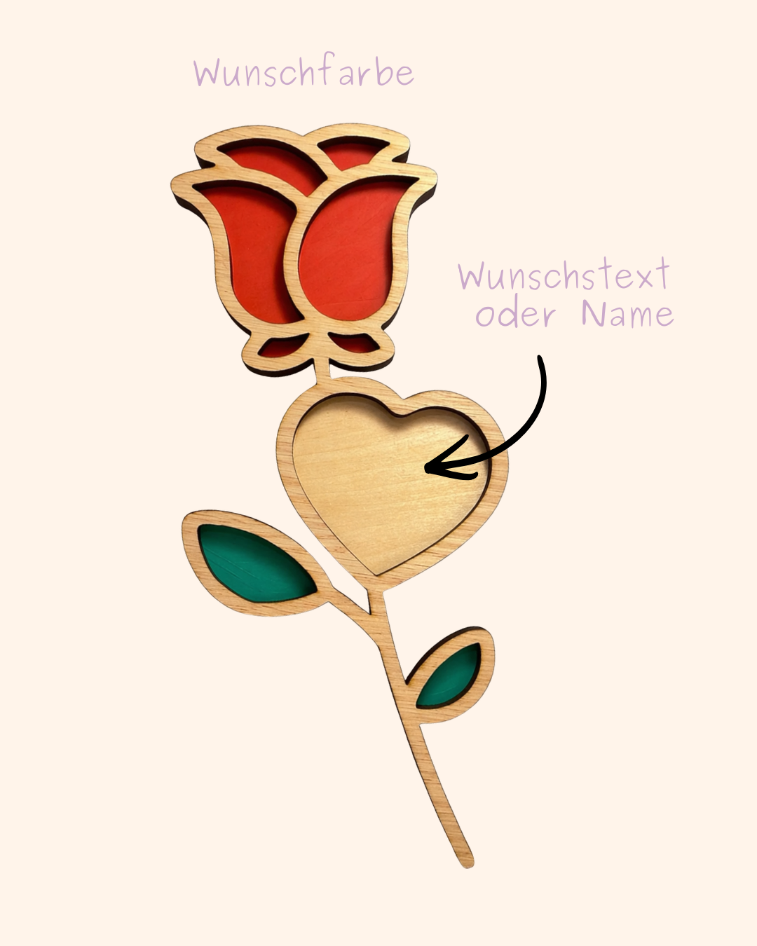 Holzrose mit Herz