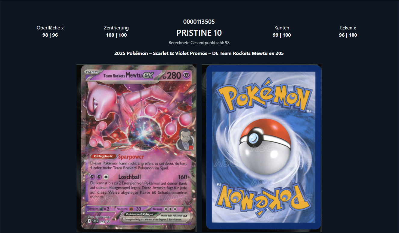 AOG 10 PRISTINE - Team Rockets Mewtu ex SVP 205 Promo DE