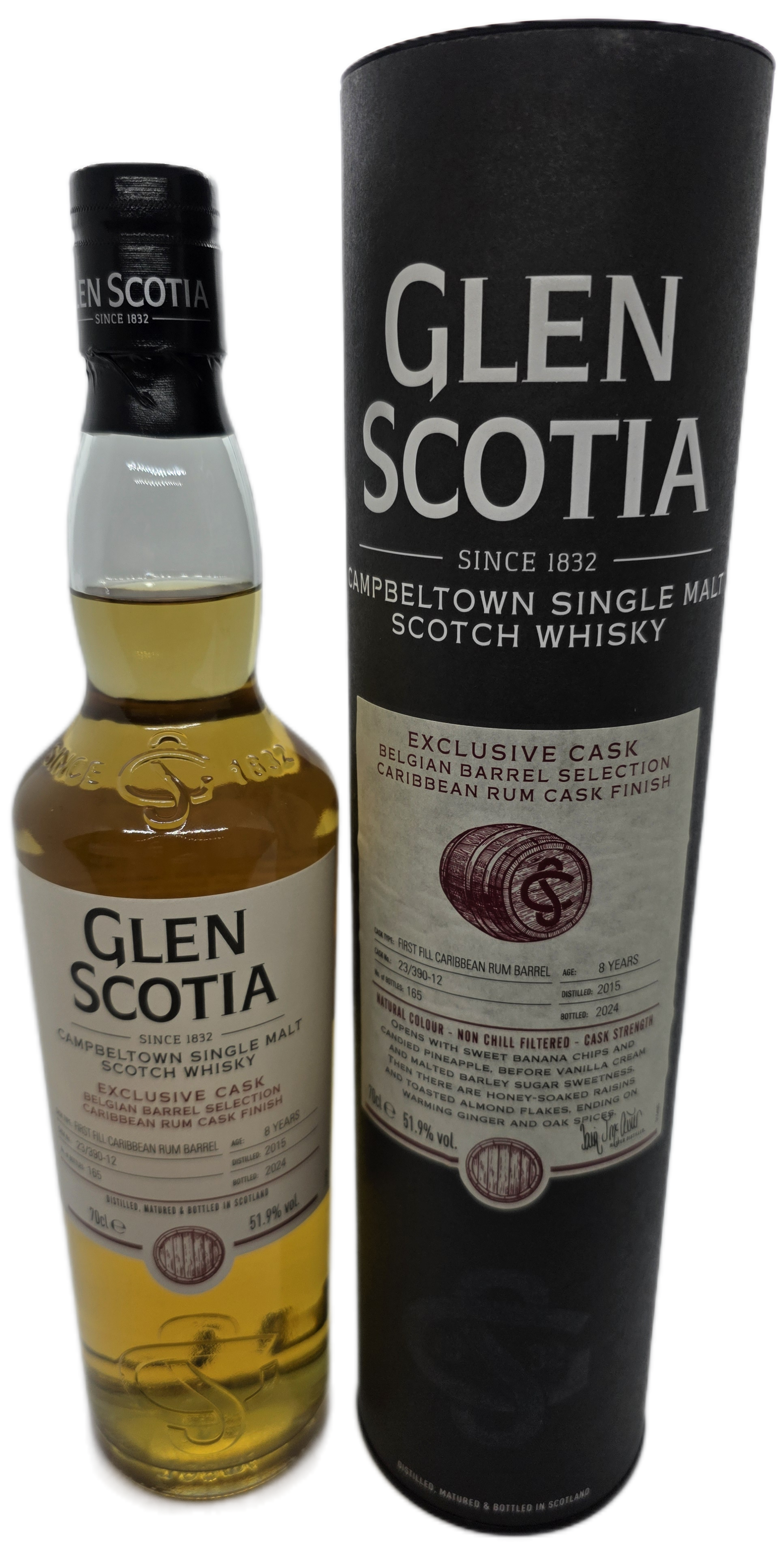 Glen Scotia 2015 Belgian Barrel Selection , Caribbean Rum Cask finish 51,9% + Gratis Tumbler glass