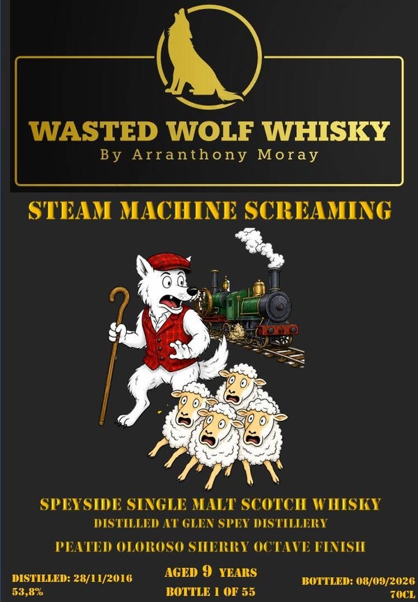 Wasted Wolf M23 Steam Machine Screaming - Glen Spey 2016 9y Peated Oloroso Sherry Octave Finish 53,8%