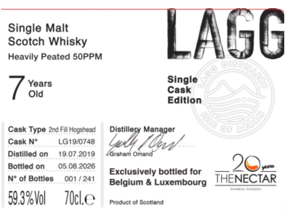 LAGG SINGLE CASK 2019 THE NECTAR 20TH ANNIVERSARY