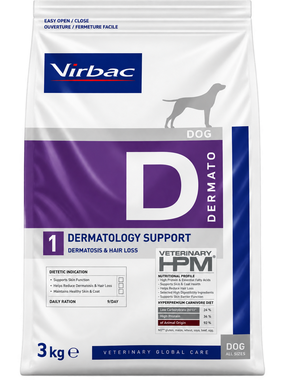 VIRBAC VETERINARY HPM D1 DERMATOLOGY SUPPORT PARA PERROS – 3 KG