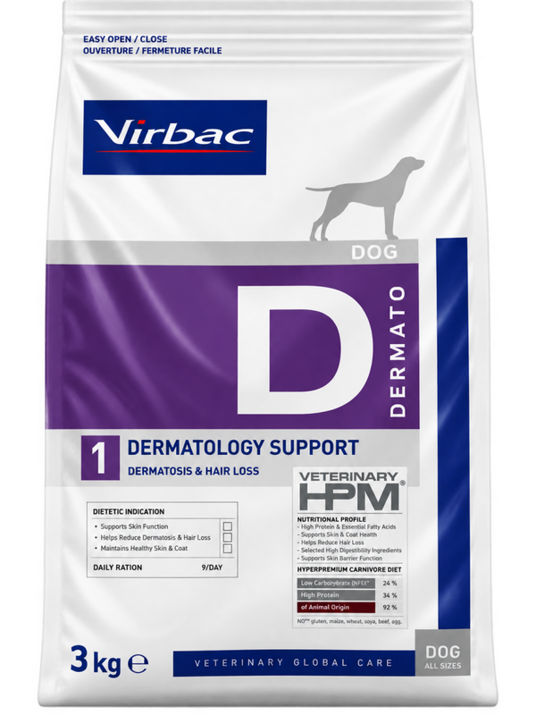 VIRBAC VETERINARY HPM D1 DERMATOLOGY SUPPORT PARA PERROS – 3 KG