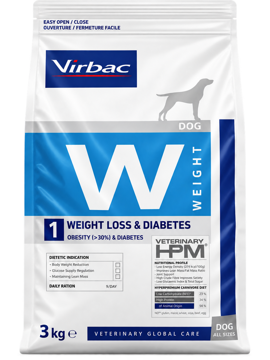 VIRBAC VETERINARY HPM W1 WEIGHT LOSS & DIABETES PARA PERROS – 3 KG