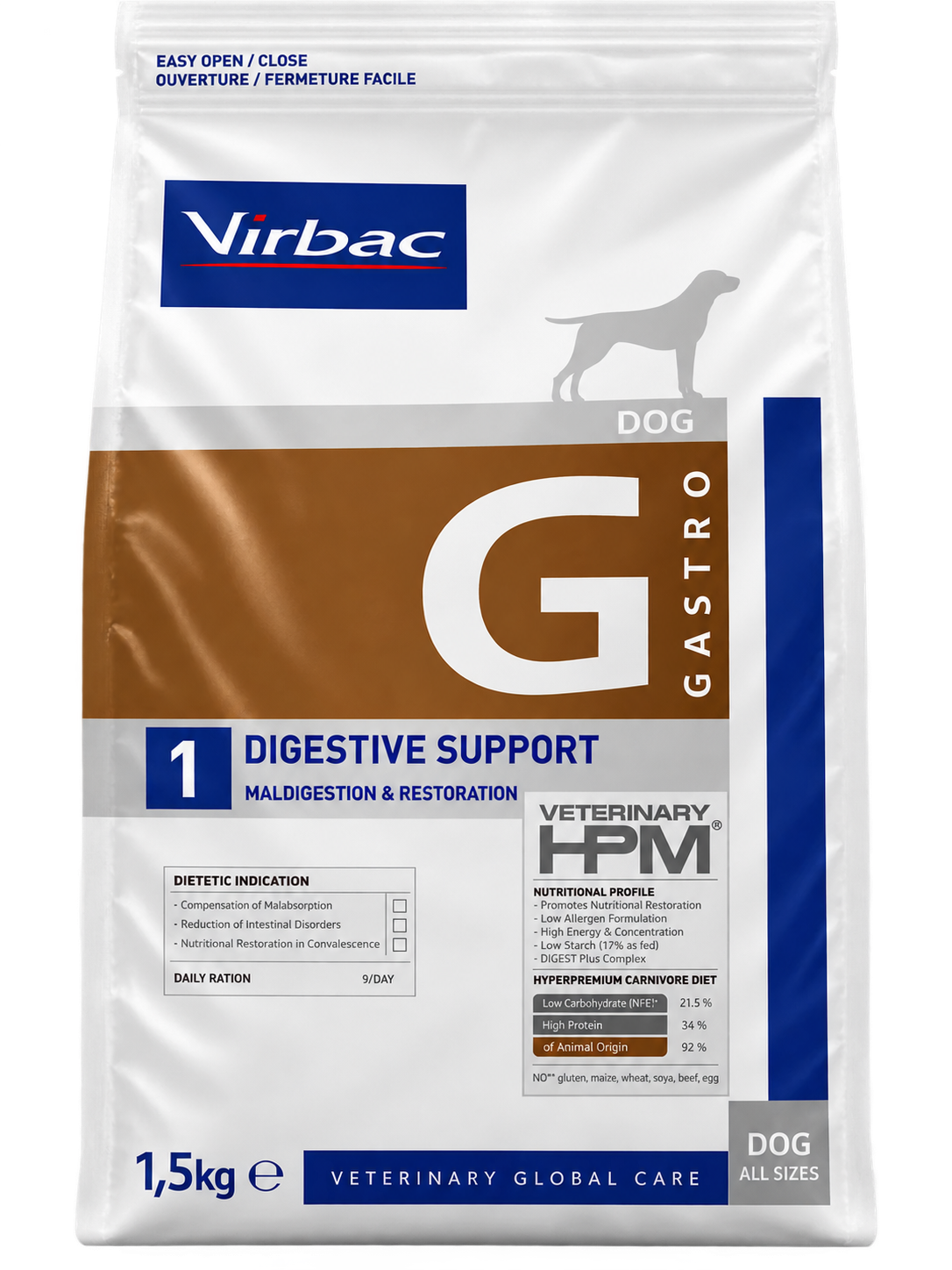 VIRBAC VETERINARY HPM G1 DIGESTIVE SUPPORT PARA PERROS – 1,5 KG