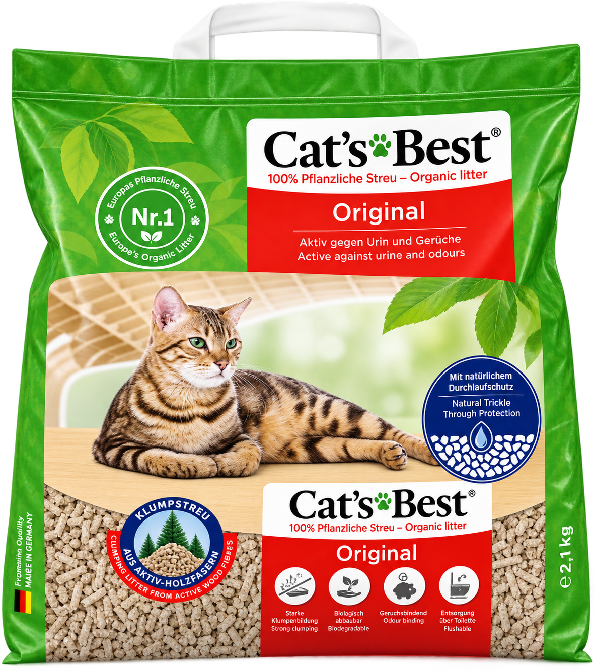 CAT’S BEST® ORIGINAL – ARENA VEGETAL AGLOMERANTE PARA GATOS – 2,1 KG