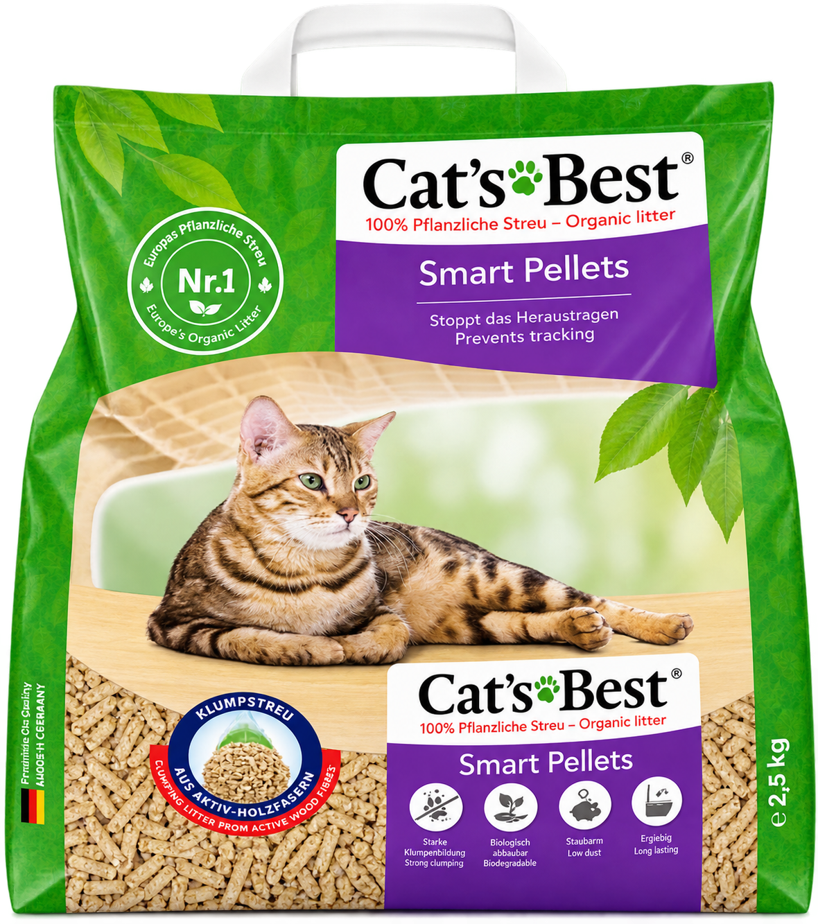 CAT’S BEST® SMART PELLETS – ARENA VEGETAL AGLOMERANTE PARA GATOS – 2,5 KG