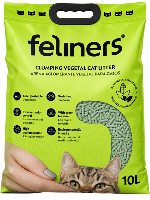 FELINERS® ARENA AGLOMERANTE VEGETAL CON TÉ VERDE – 10 L