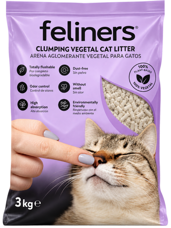 FELINERS® ARENA AGLOMERANTE VEGETAL SIN OLOR – 3 KG