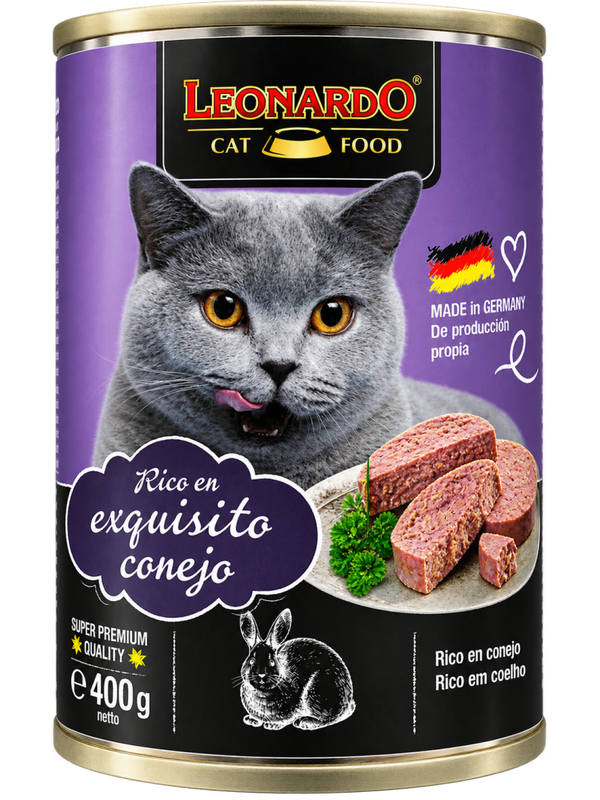 LEONARDO® RICO EN EXQUISITO CONEJO – ALIMENTO HÚMEDO PARA GATOS ADULTOS – 400 G