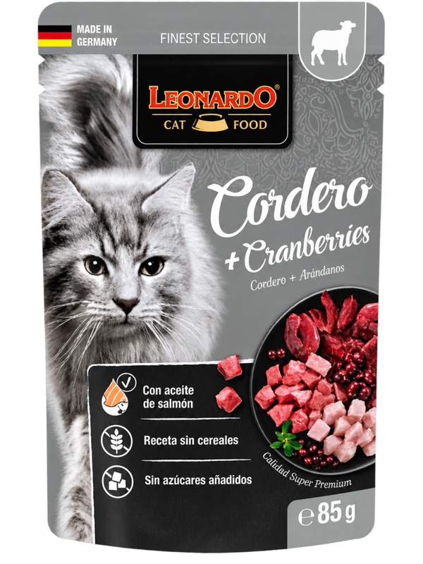 LEONARDO® FINEST SELECTION CORDERO + CRANBERRIES – ALIMENTO HÚMEDO PARA GATOS ADULTOS – 85 G