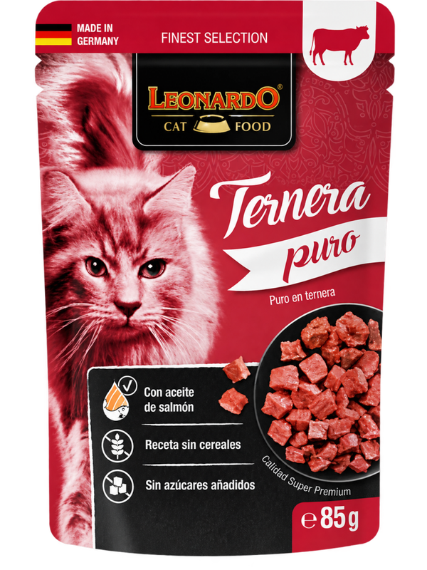 LEONARDO® FINEST SELECTION PURO EN TERNERA – ALIMENTO HÚMEDO PARA GATOS ADULTOS – 85 G