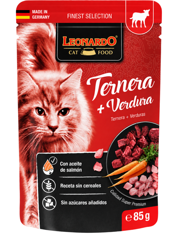 LEONARDO® FINEST SELECTION TERNERA + VERDURA – ALIMENTO HÚMEDO PARA GATOS ADULTOS – 85 G