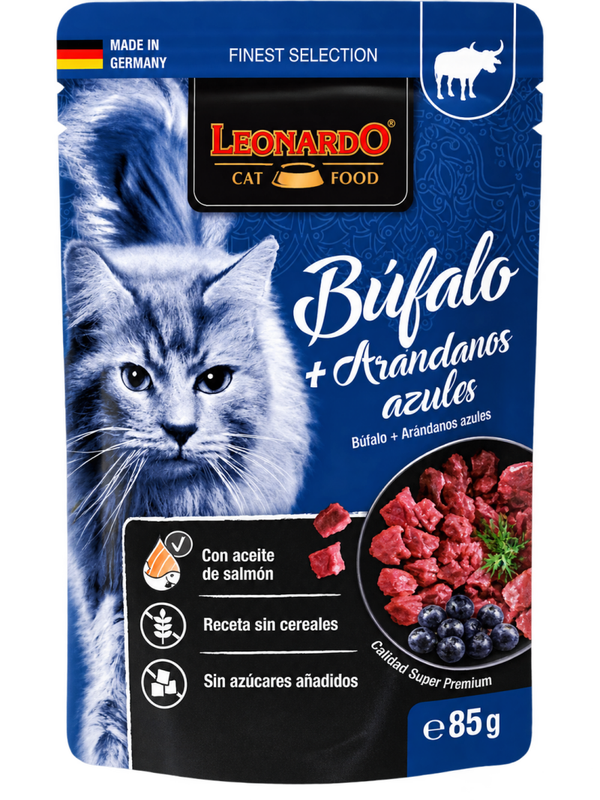 LeonardoLEONARDO® FINEST SELECTION BÚFALO + ARÁNDANOS AZULES – ALIMENTO HÚMEDO PARA GATOS ADULTOS – 85 G
