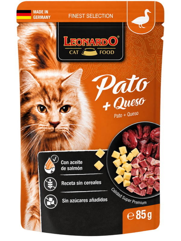 LEONARDO® FINEST SELECTION PATO + QUESO – ALIMENTO HÚMEDO PARA GATOS ADULTOS – 85 G