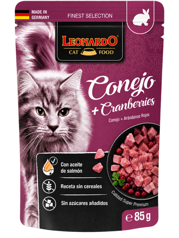 LEONARDO® FINEST SELECTION CONEJO + CRANBERRIES – ALIMENTO HÚMEDO PARA GATOS ADULTOS – 85 G