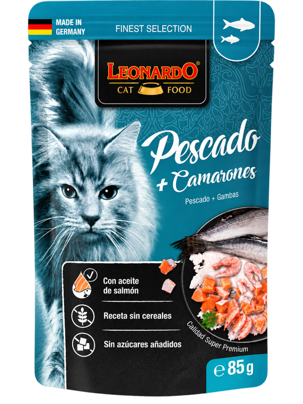 LEONARDO® FINEST SELECTION PESCADO + GAMBAS – ALIMENTO HÚMEDO PARA GATOS ADULTOS – 85 G