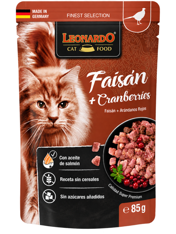LEONARDO® FINEST SELECTION FAISÁN + CRANBERRIES – ALIMENTO HÚMEDO PARA GATOS ADULTOS – 85 G