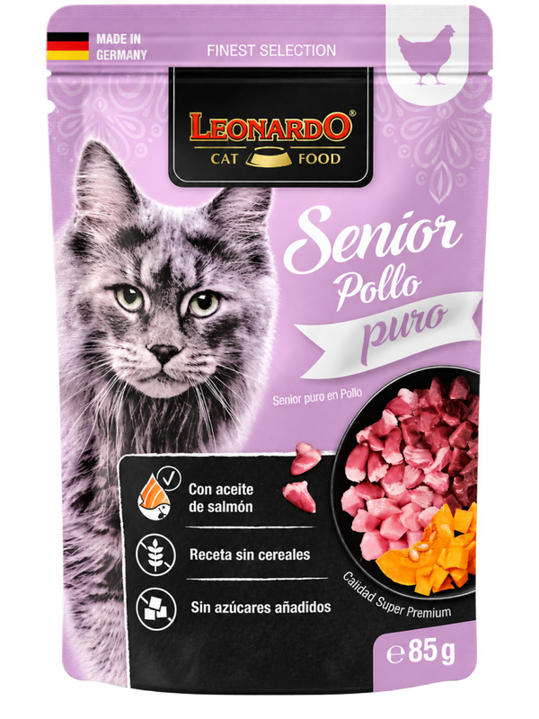 LEONARDO® FINEST SELECTION SENIOR PURO EN POLLO – ALIMENTO HÚMEDO PARA GATOS SENIOR – 85 G